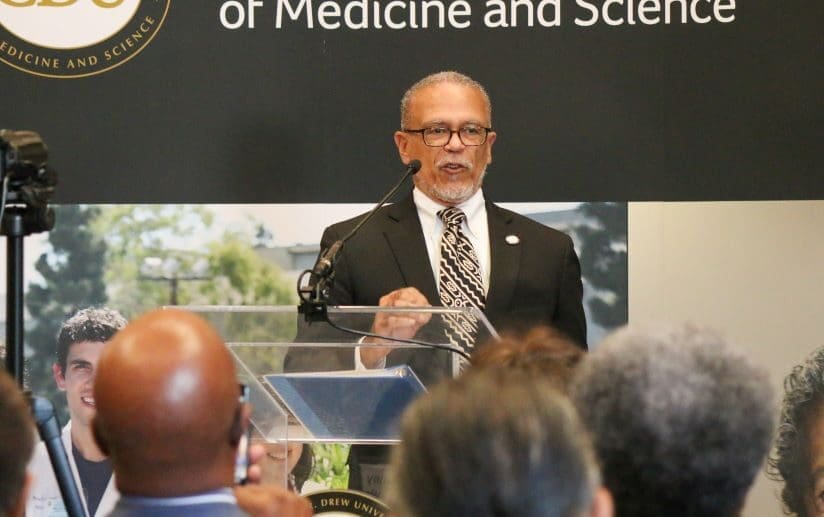 CDU President Dr. David Carlisle speaks during the announcement of the new 4-year independent medical degree program, first at a black medical college west of the Mississippi