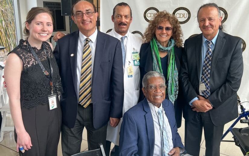 Group photo of the Oustanding Faculty Award Winners: Dr. Arthur W. Fleming, Jennifer Comini, Dr. Shahrzad Bazargan, Dr. Eleby Washington, and Dr. Mohsen Bazargan
