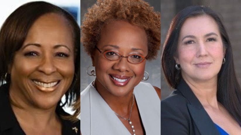 Headshots of the three new members to the University’s Board of Trustees. The new members are Sonnet Hui, Paula Madison, and Stasia Washington.