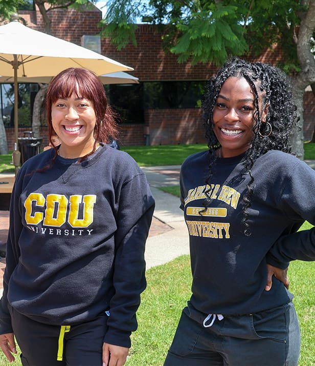 two nursing students wearing cdu gear