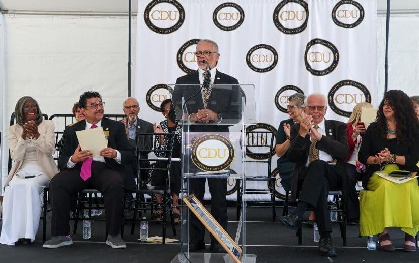 CDU held its annual State of the University address on August 27, 2024, drawing hundreds of attendees from the CDU community to the Cobb Lawn. This year’s address, the 12th delivered by President and CEO Dr. David M. Carlisle, was themed “Community Founded: Standing Our Ground,” a testament to the university’s enduring commitment to health equity and social justice.