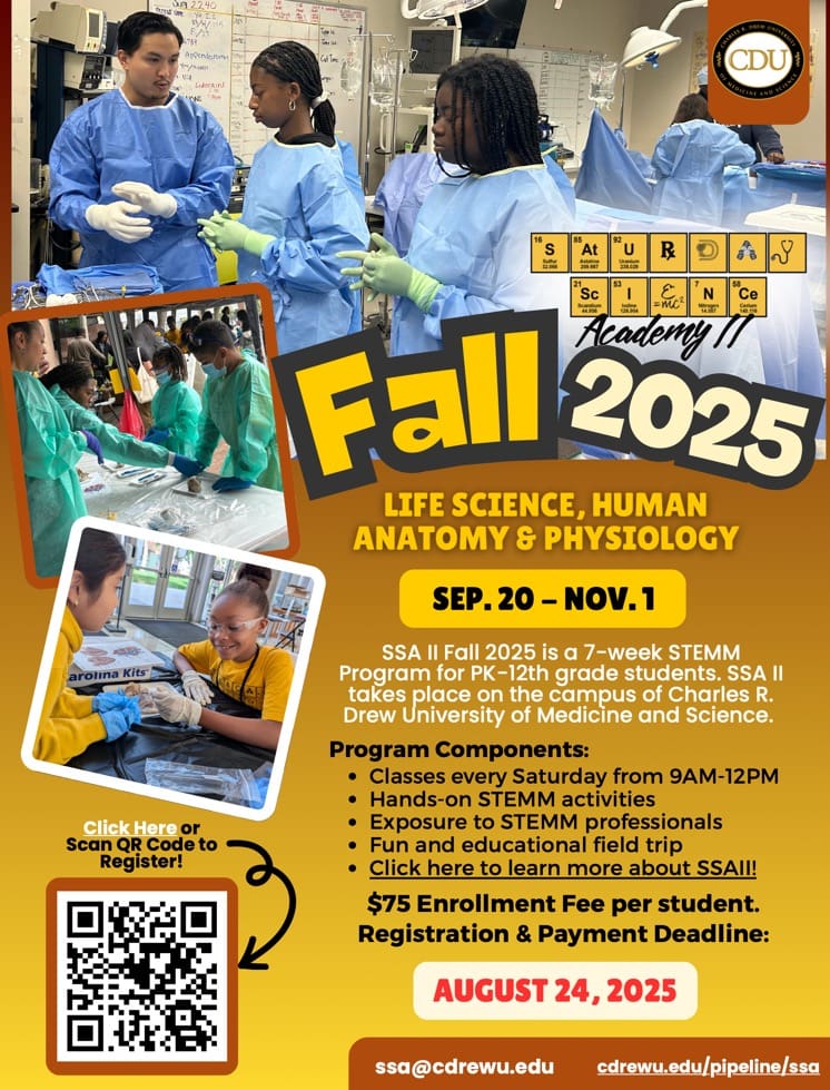 Flyer for Saturday Science Academy II Fall 2025 session at ������Ƶ featuring STEMM activities for PK-12 students