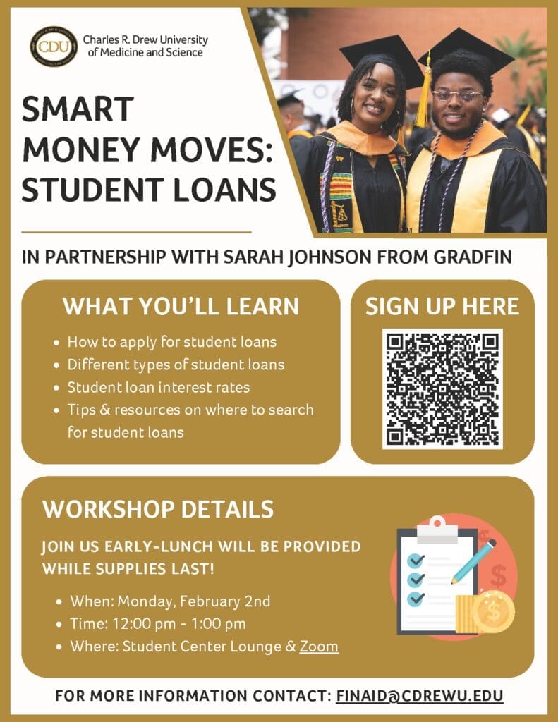 Smart Money Moves flyer including two students in regalia