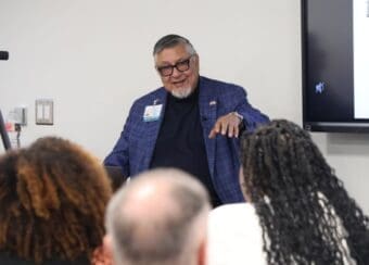 Dr. Hayes-Baustista wearing blue blazer
