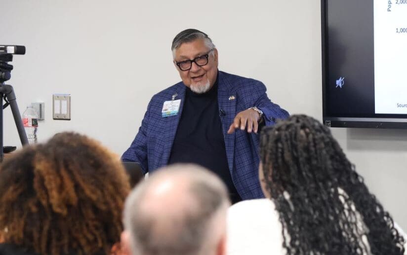 Dr. Hayes-Baustista wearing blue blazer